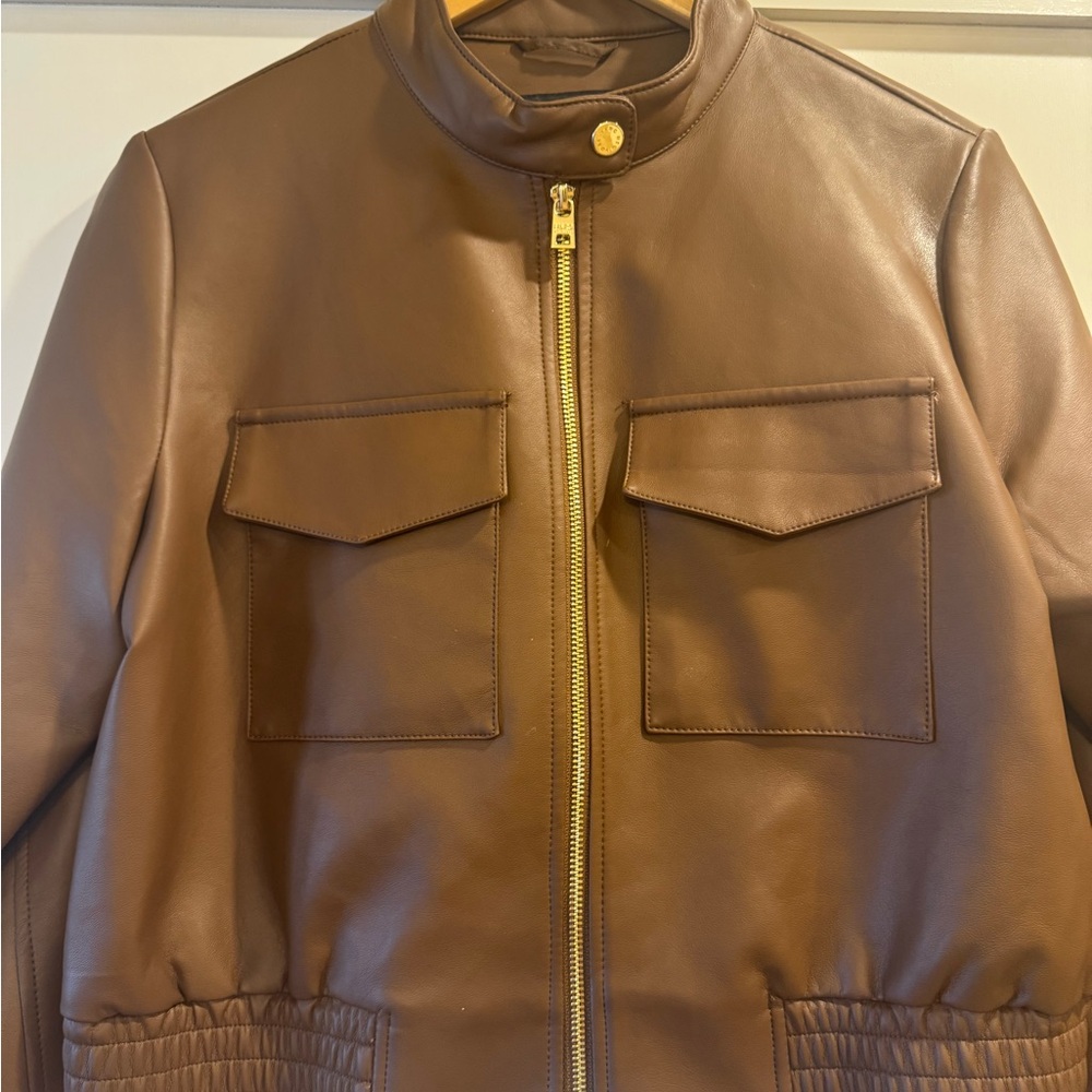Marc New York Brown Bomber Jacket with Stand-Up Collar